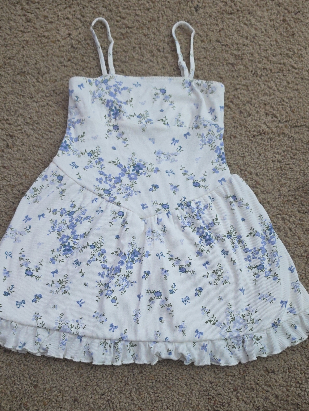art class White Cami Dress Top with Blue Floral Print